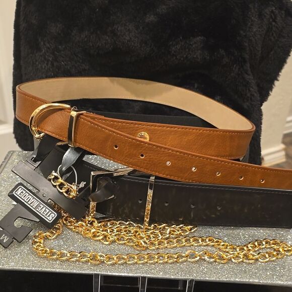 Steve Madden 3-Piece Stretch, Chain Link, & Logo Belt Set main image 6